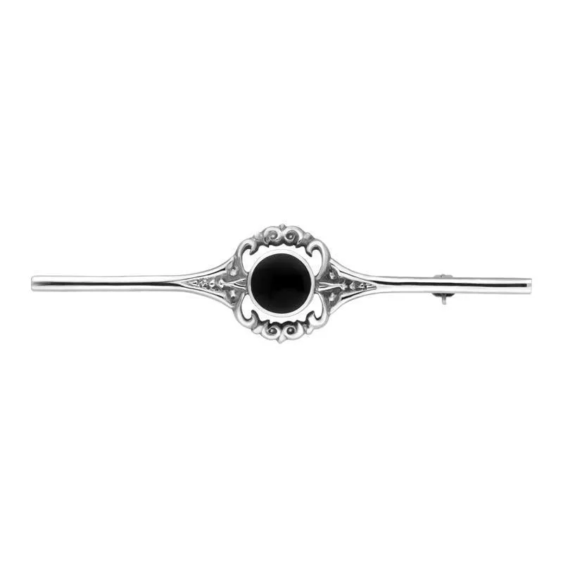 Sterling Silver Whitby Jet Round Bar Brooch sold by Jura Watches