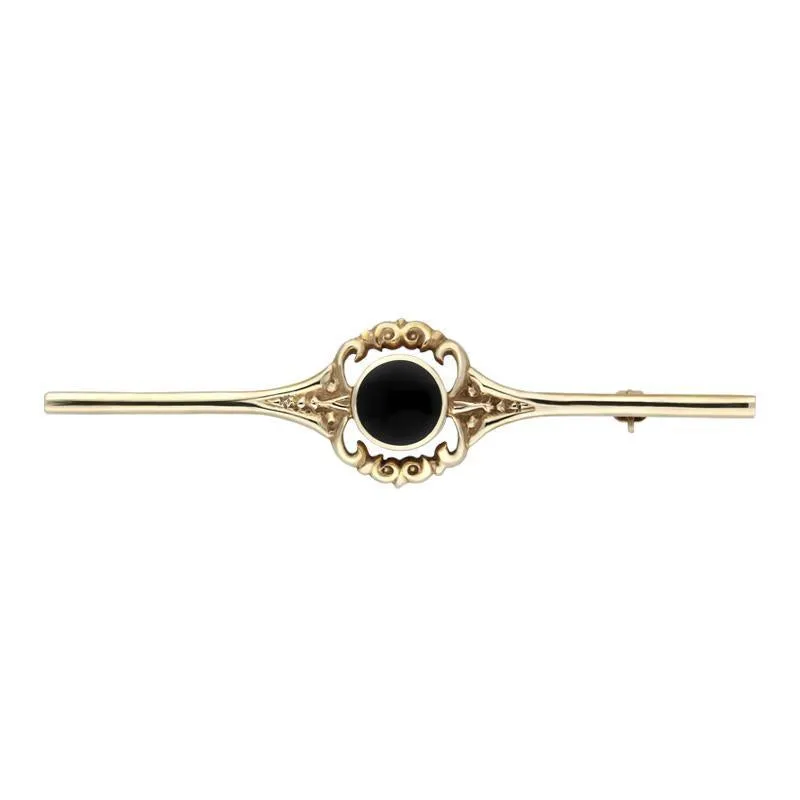 9ct Yellow Gold Whitby Jet Round Bar Brooch sold by Jura Watches