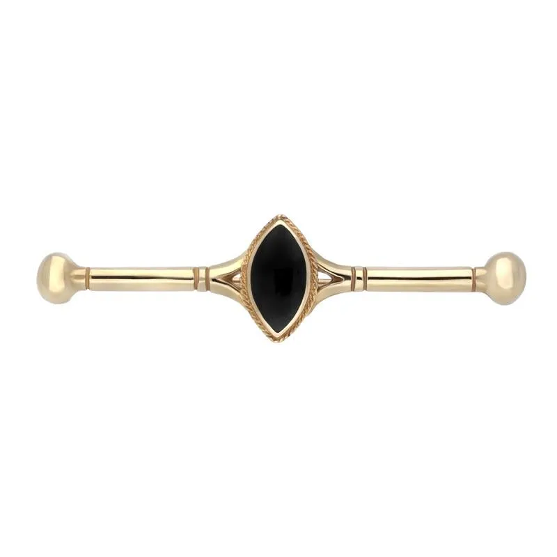 9ct Yellow Gold Whitby Jet Rope Edge Bar Brooch sold by Jura Watches