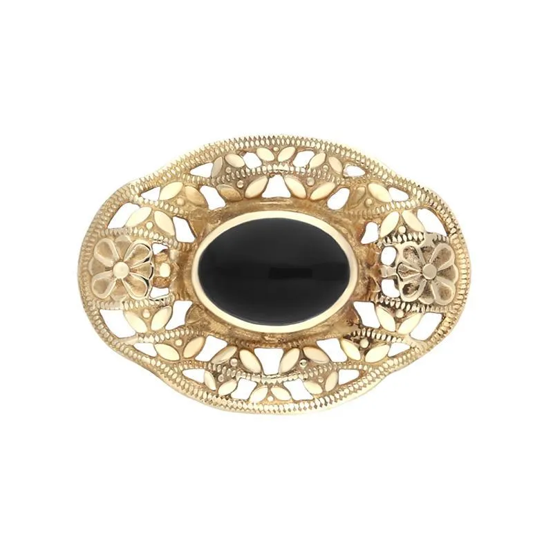9ct Yellow Gold and Whitby Jet Oval Filigree Brooch sold by Jura Watches