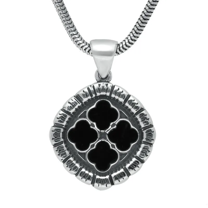 Sterling Silver Whitby Jet Whitby Abbey Small Window Framed Cushion Necklace sold by Jura Watches