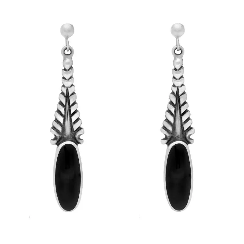 Sterling Silver Whitby Jet Tapered Flute Drop Earrings sold by Jura Watches