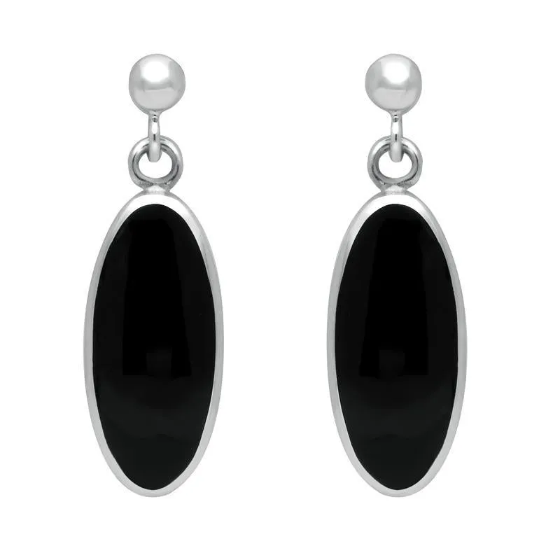 Sterling Silver Whitby Jet Light Long Oval Drop Earrings sold by Jura Watches