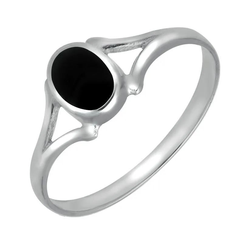 Sterling Silver Whitby Jet Oval Split Ring sold by Jura Watches
