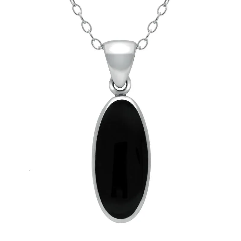 Sterling Silver Whitby Jet Long Oval Necklace sold by Jura Watches