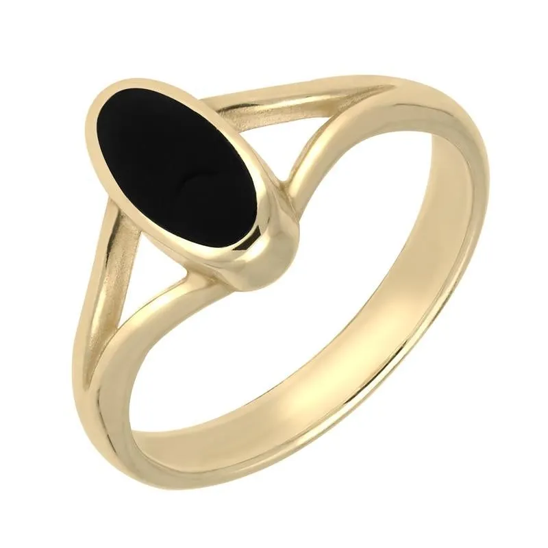 9ct Yellow Gold Whitby Jet Heritage Oval Split Shoulder Ring sold by Jura Watches