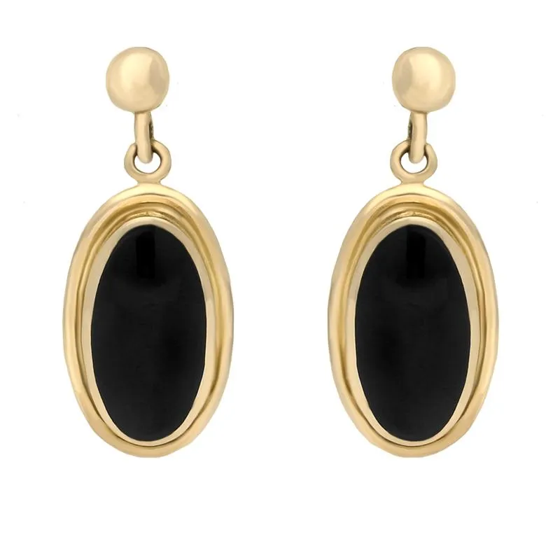 9ct Yellow Gold Whitby Jet Ribbed Oval Drop Earrings sold by Jura Watches
