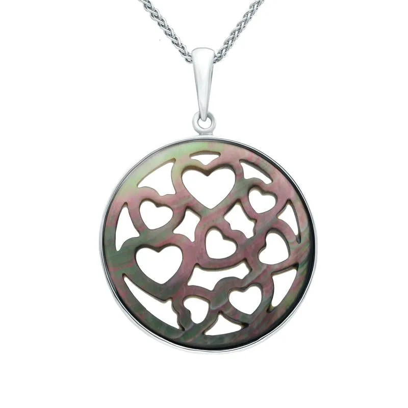 Sterling Silver Dark Mother of Pearl Large Heart Cut Out Round Necklace sold by Jura Watches