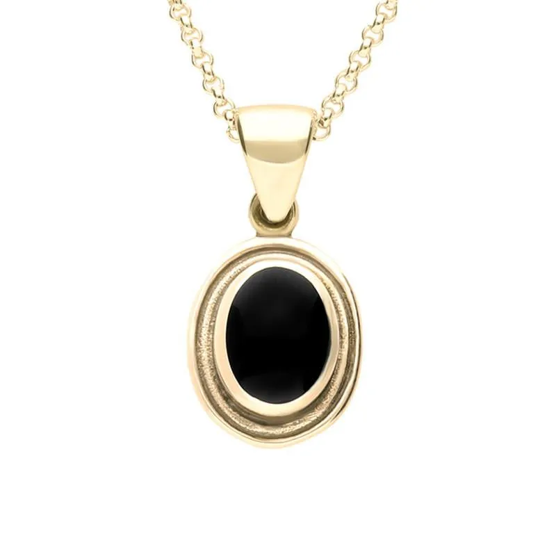 9ct Yellow Gold Whitby Jet Ribbed Small Oval Necklace sold by Jura Watches