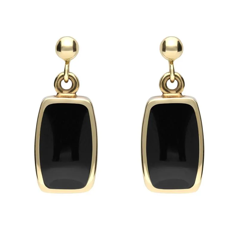 9ct Yellow Gold Whitby Jet Dinky Barrel Drop Earrings sold by Jura Watches