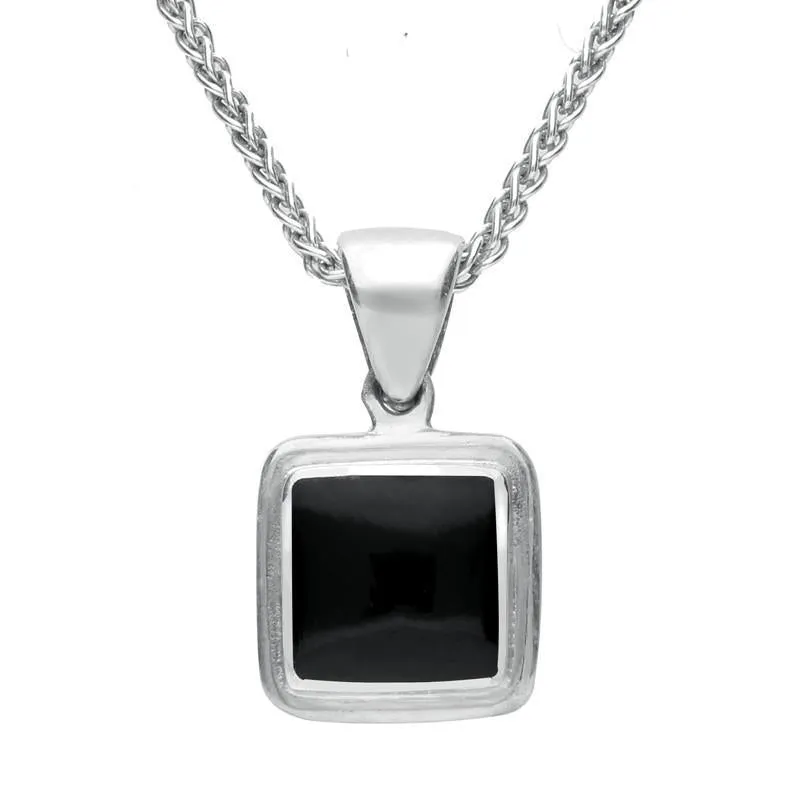 Sterling Silver Whitby Jet Ribbed Square Shape Necklace sold by Jura Watches