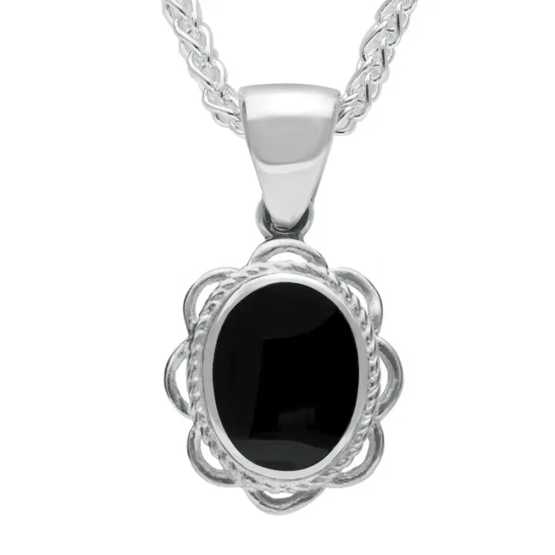 Sterling Silver Whitby Jet Rope Oval Frill Necklace sold by Jura Watches