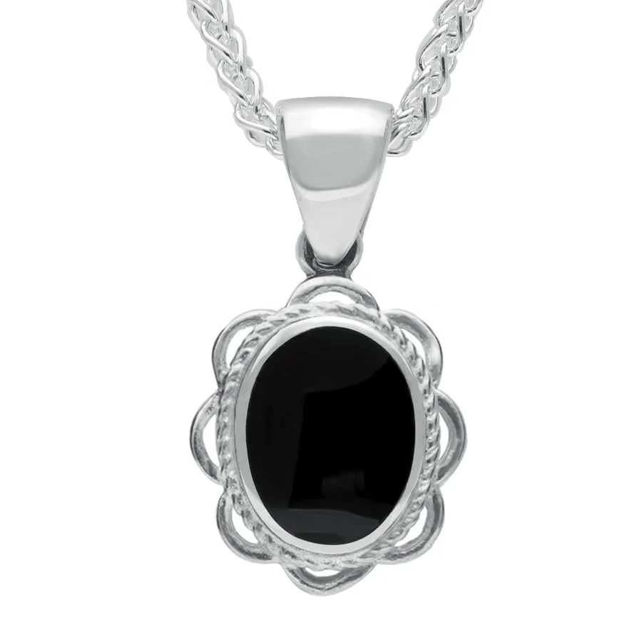 Sterling Silver Whitby Jet Rope Oval Frill Necklace sold by Jura Watches