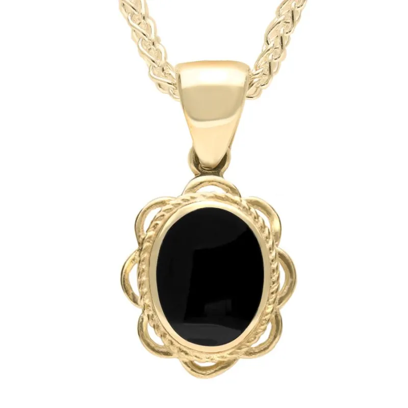 9ct Yellow Gold Whitby Jet Rope Oval Frill Necklace sold by Jura Watches