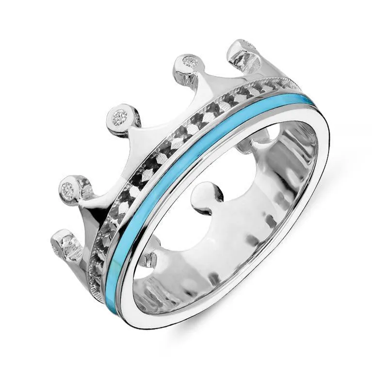 9ct White Gold Turquoise Diamond Tiara Patterned Band Ring sold by Jura Watches