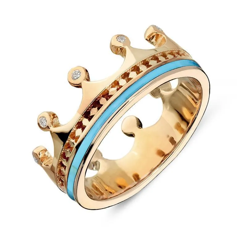 9ct Rose Gold Turquoise Diamond Tiara Patterned Band Ring sold by Jura Watches