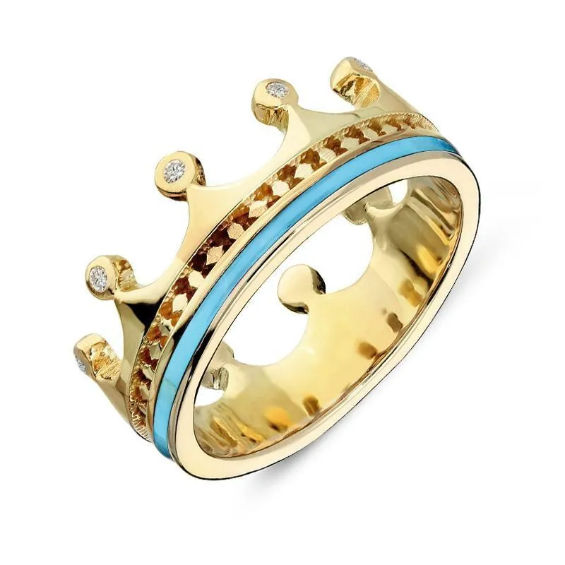 18ct Yellow Gold Turquoise Diamond Tiara Patterned Band Ring sold by Jura Watches