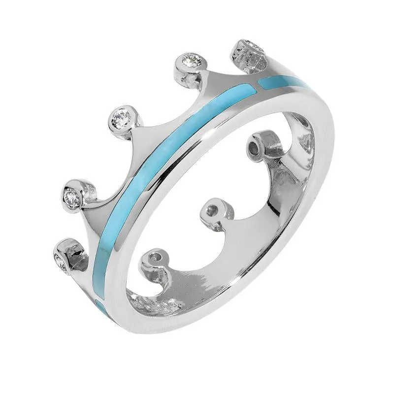 9ct White Gold Turquoise Diamond Tiara Band Ring sold by Jura Watches