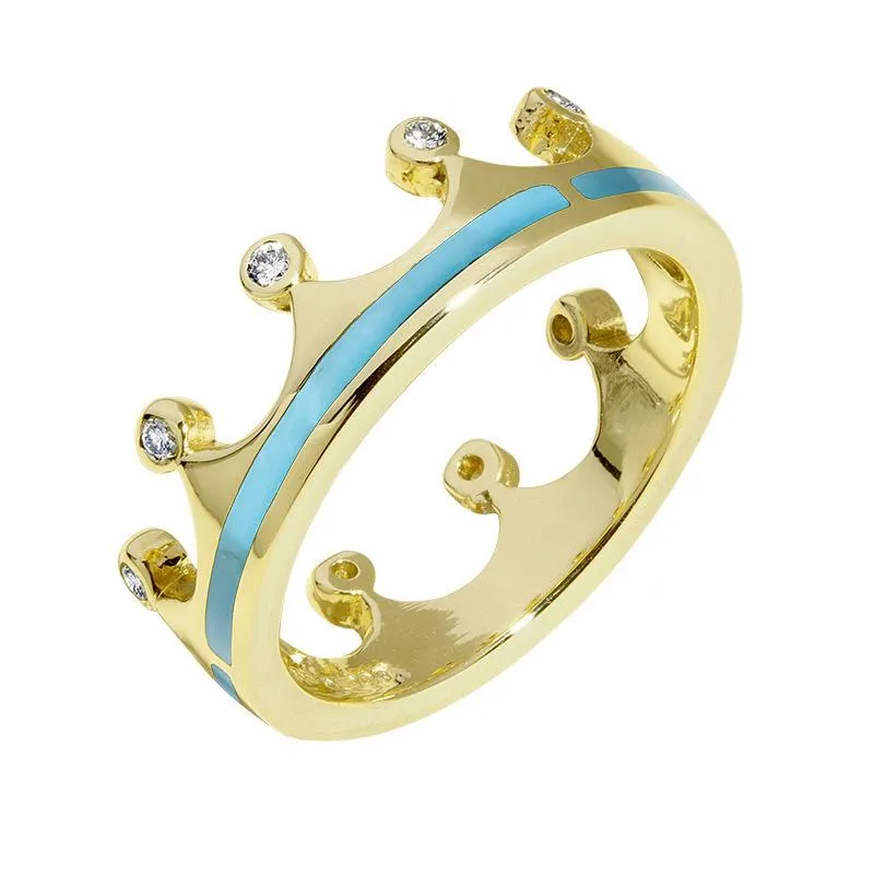 9ct Yellow Gold Turquoise Diamond Tiara Band Ring sold by Jura Watches