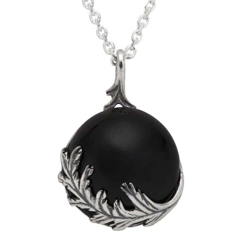Sterling Silver Whitby Jet Acanthus Leaf Round Necklace sold by Jura Watches