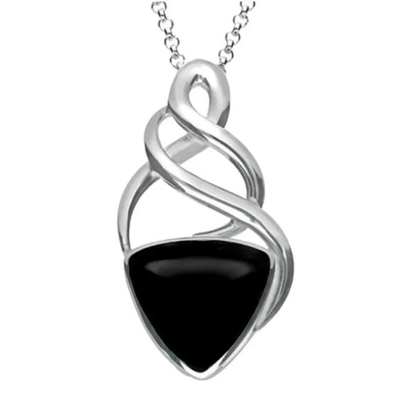 Sterling Silver Whitby Jet Curved Triangle Celtic Necklace sold by Jura Watches
