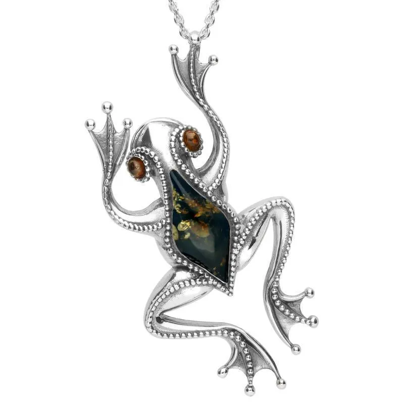 Sterling Silver Amber Bead Detail Large Frog Necklace sold by Jura Watches