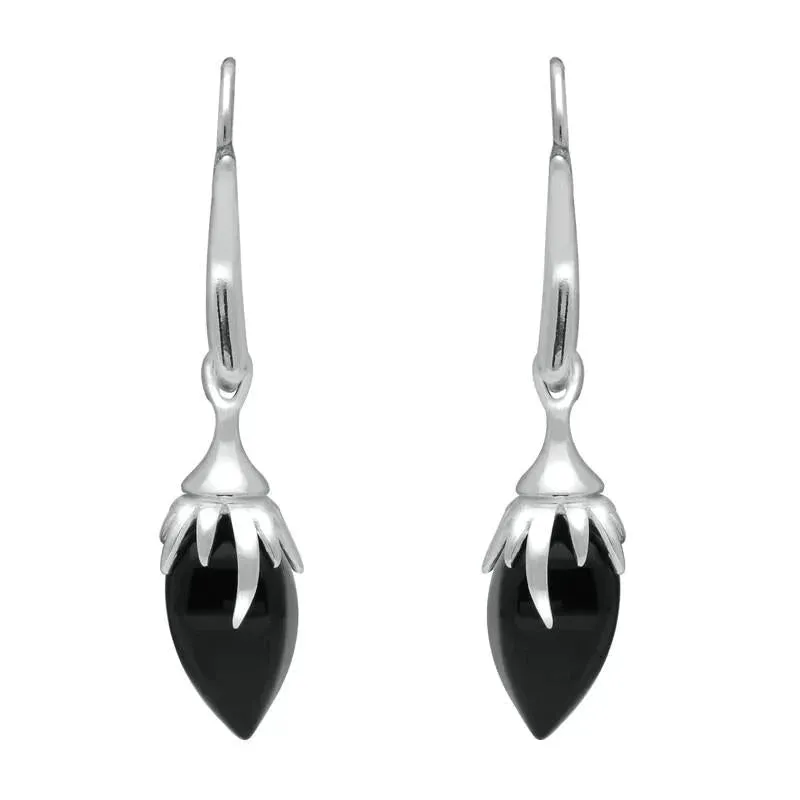 Sterling Silver Whitby Jet Plant Bud Drop Earrings sold by Jura Watches