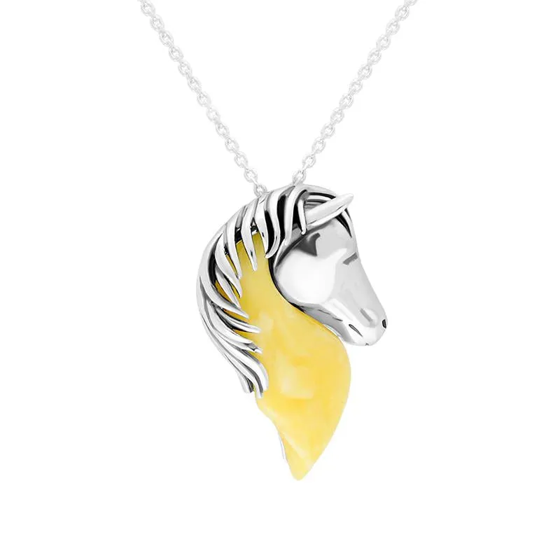 Sterling Silver Milky Amber Large Horse Head Necklace sold by Jura Watches