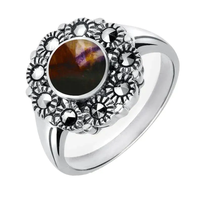 Sterling Silver Blue John Marcasite Round Centre Beaded Edge Ring sold by Jura Watches