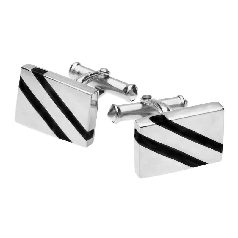 Sterling Silver Whitby Jet Oblong Slither Cufflinks sold by Jura Watches