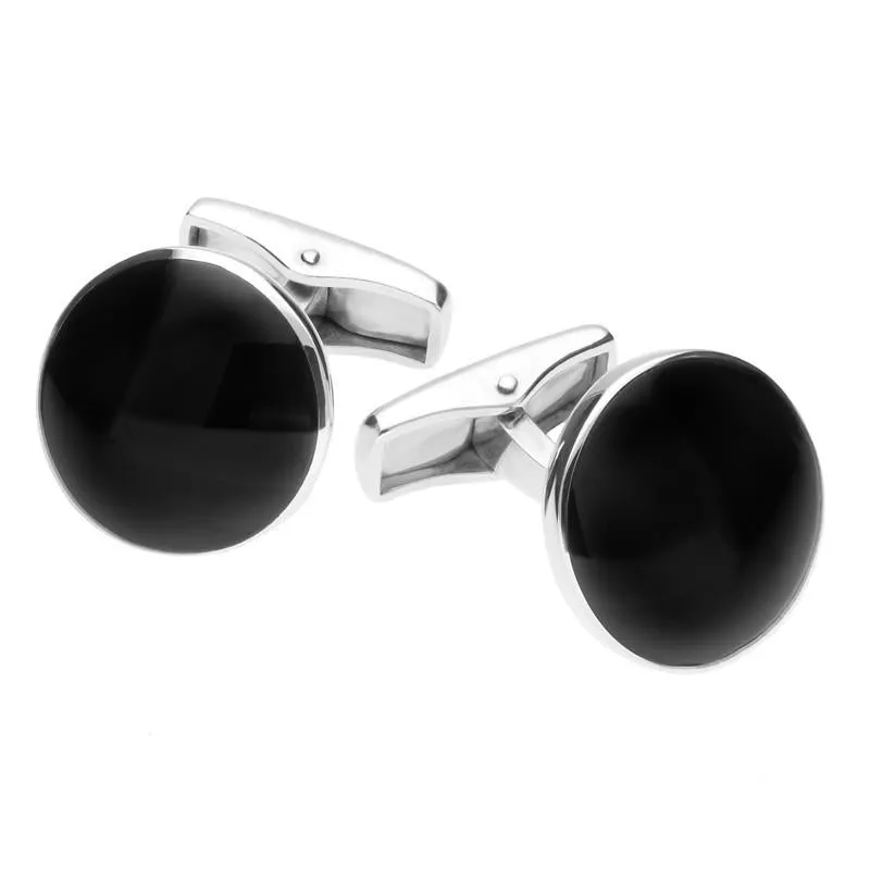 Sterling Silver Whitby Jet Round Cufflinks sold by Jura Watches