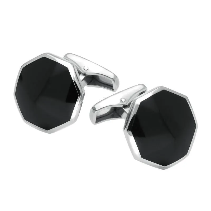 Sterling Silver Whitby Jet Octagon Shaped Cufflinks sold by Jura Watches