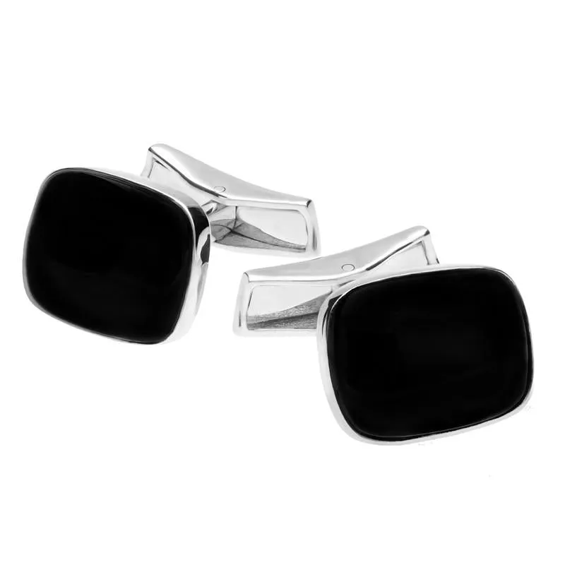 Sterling Silver Whitby Jet Barrel Cufflinks sold by Jura Watches