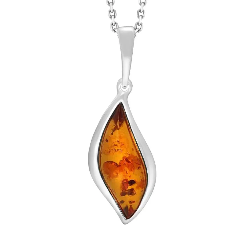 Sterling Silver Amber Leaf Shaped Domed Necklace sold by Jura Watches