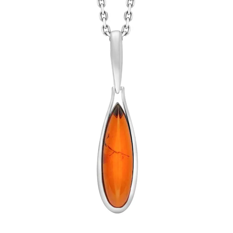 Sterling Silver Amber Long Pear Domed Necklace sold by Jura Watches