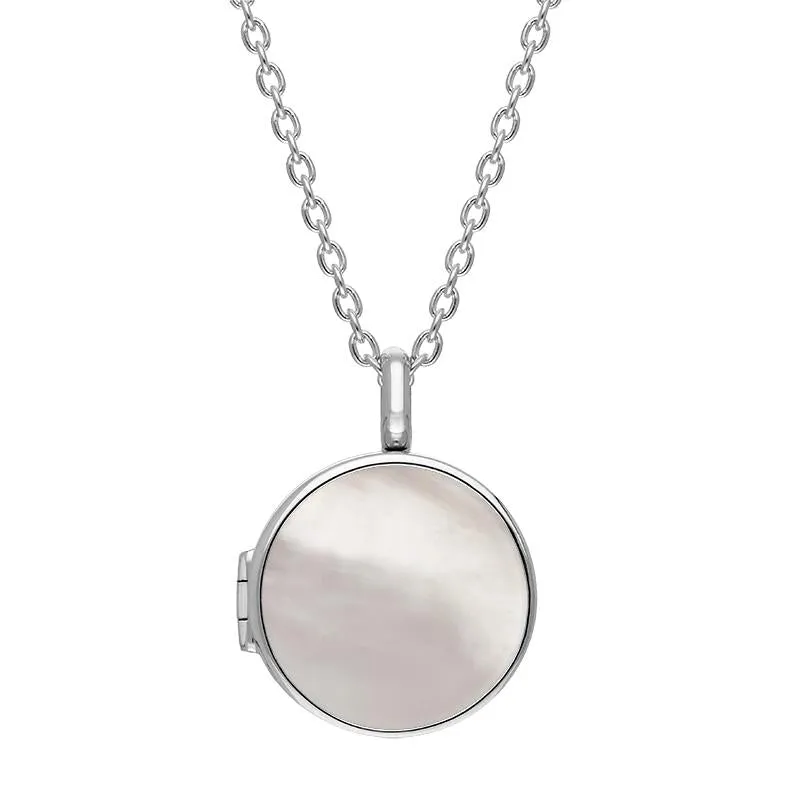 Sterling Silver White Mother of Pearl Small Round Locket sold by Jura Watches