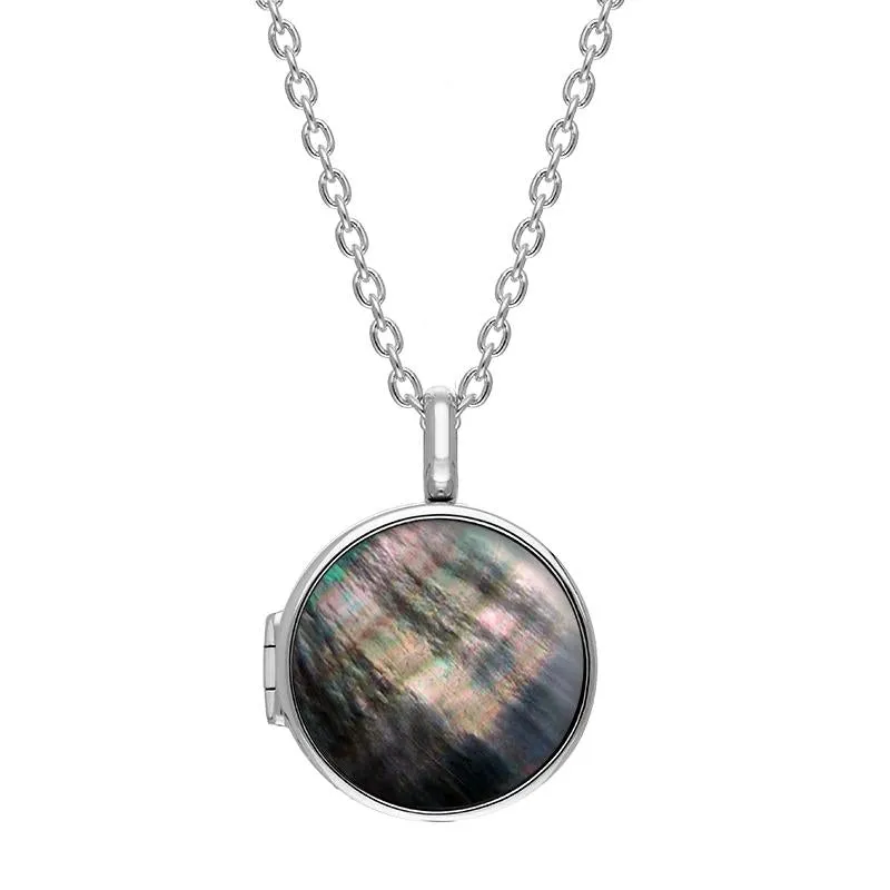 Sterling Silver Dark Mother of Pearl Small Round Locket sold by Jura Watches