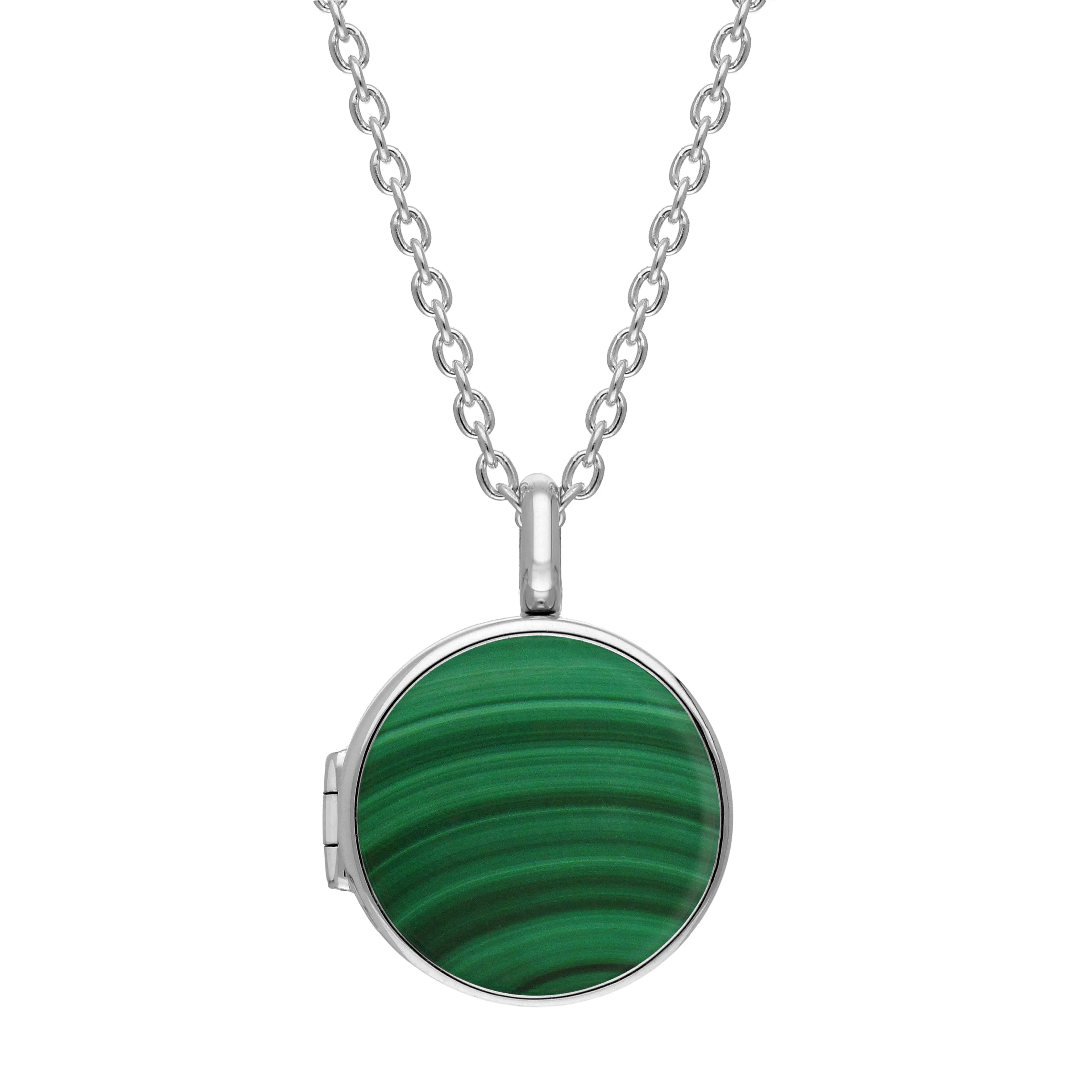 Sterling Silver Malachite Small Round Locket sold by Jura Watches