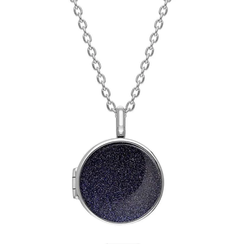 Sterling Silver Blue Goldstone Small Round Locket sold by Jura Watches