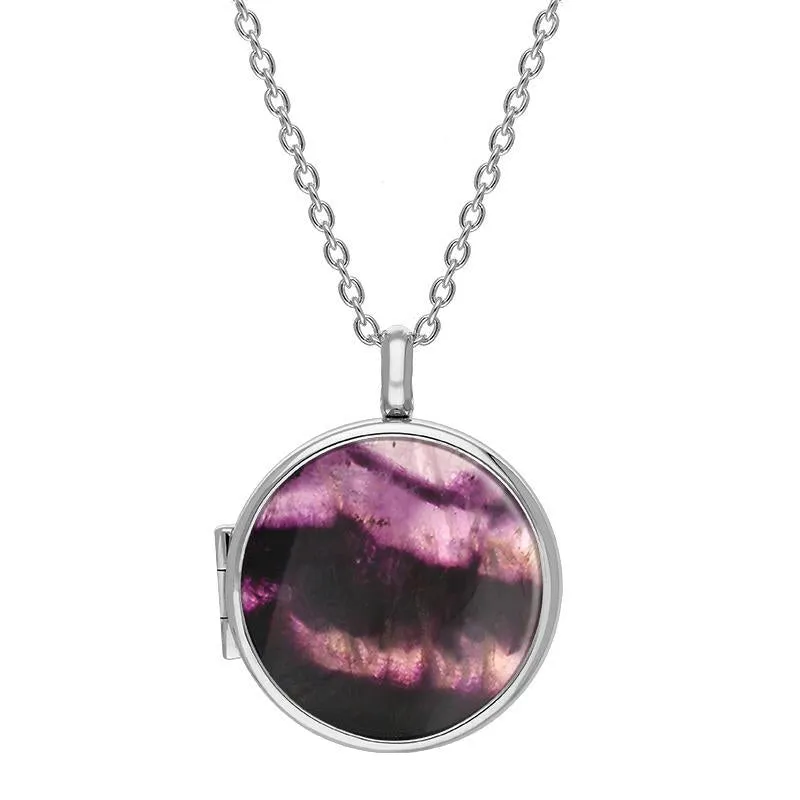 Sterling Silver Blue John Medium Round Locket sold by Jura Watches