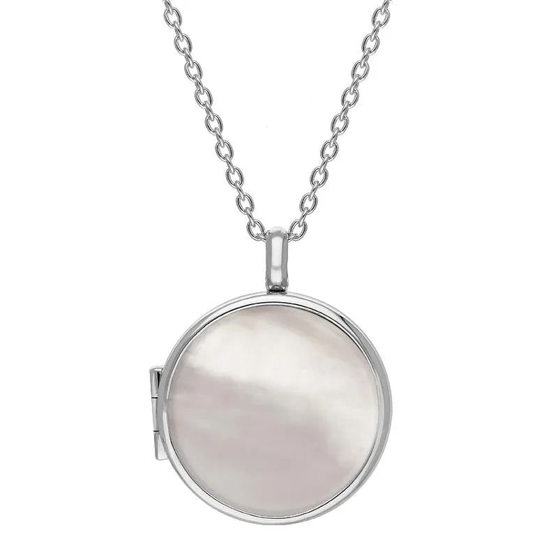 Sterling Silver White Mother of Pearl Medium Round Locket sold by Jura Watches
