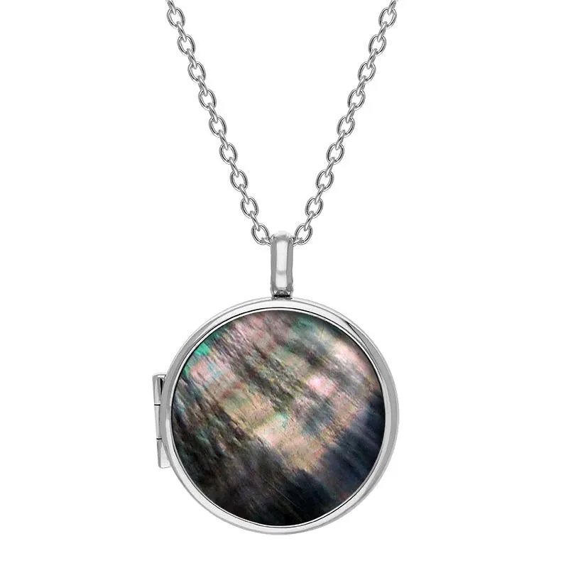 Sterling Silver Dark Mother of Pearl Medium Round Locket sold by Jura Watches
