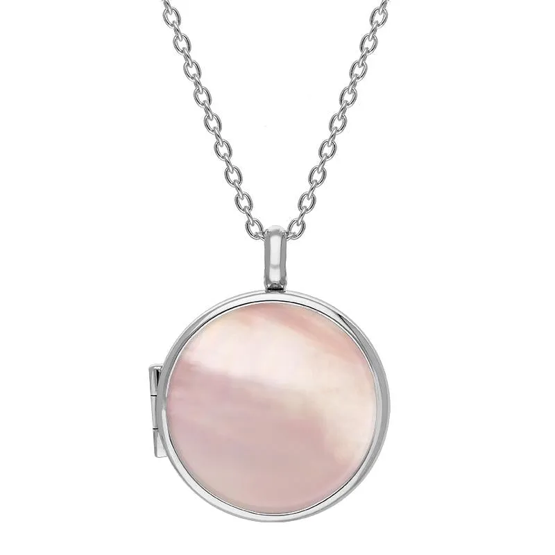 Sterling Silver Pink Mother of Pearl Medium Round Locket sold by Jura Watches