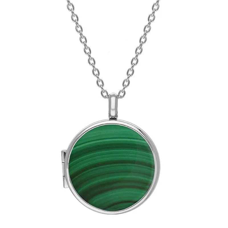 Sterling Silver Malachite Medium Round Locket sold by Jura Watches
