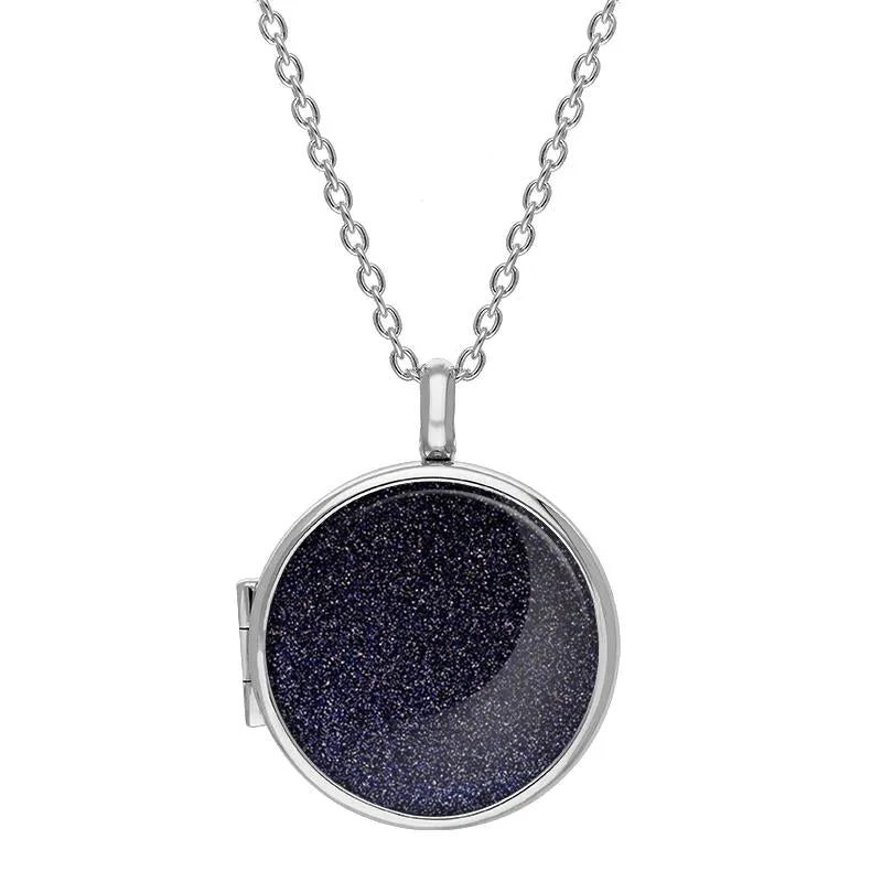 Sterling Silver Blue Goldstone Medium Round Locket sold by Jura Watches