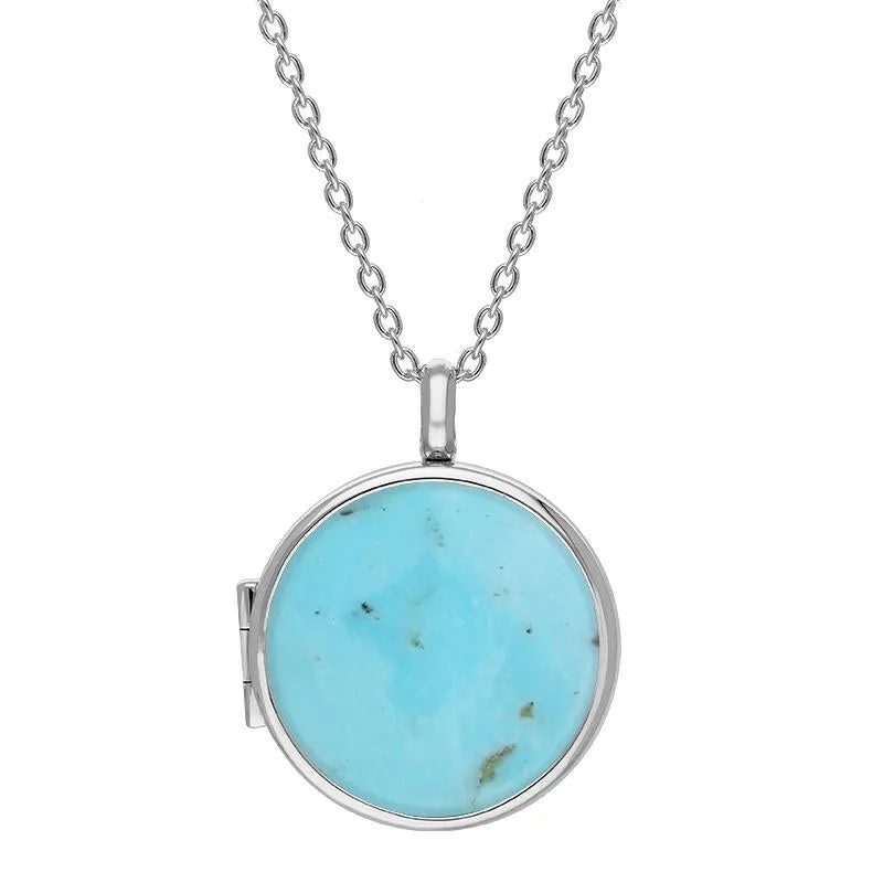 Sterling Silver Turquoise Medium Round Locket sold by Jura Watches