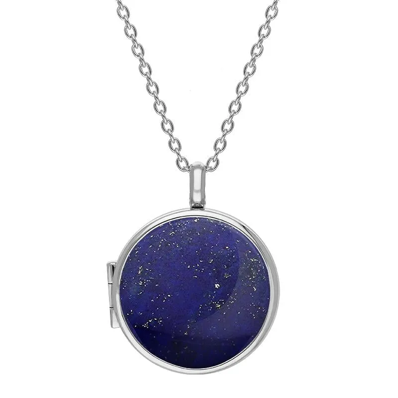 Sterling Silver Lapis Lazuli Medium Round Locket sold by Jura Watches