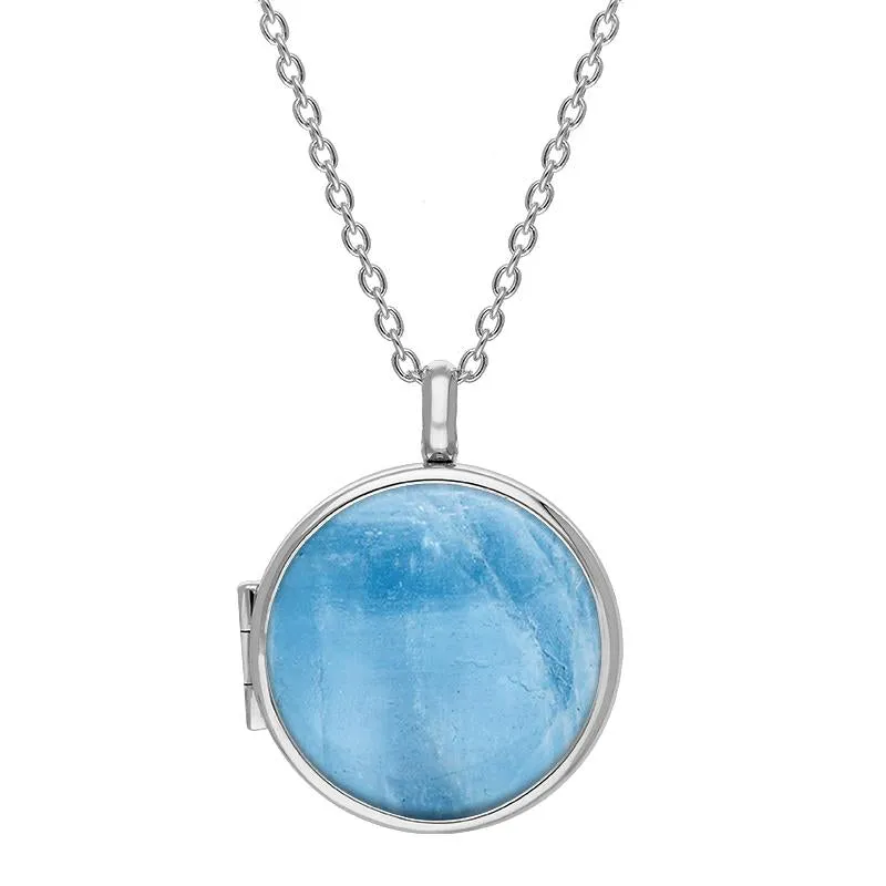 Sterling Silver Aquamarine Medium Round Locket sold by Jura Watches