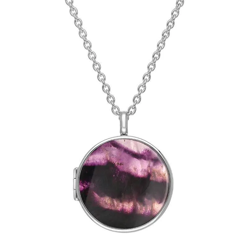 Sterling Silver Blue John Large Round Locket sold by Jura Watches