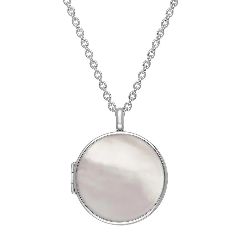 Sterling Silver White Mother of Pearl Large Round Locket sold by Jura Watches